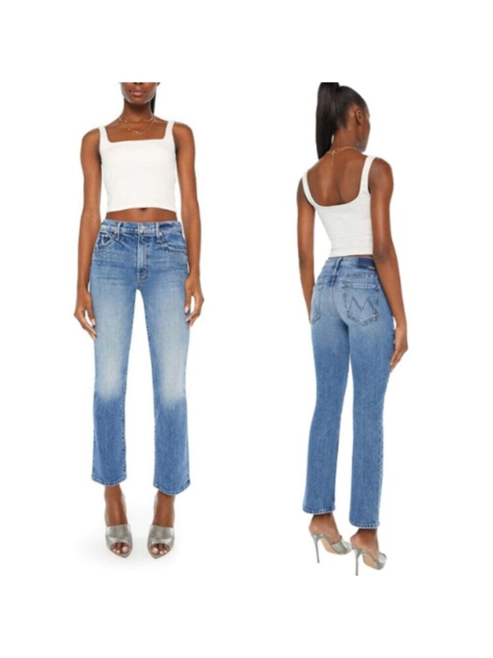 NWT Mother The Insider Flood Stud Bootcut Jean Blue Metal Magic Size: 28